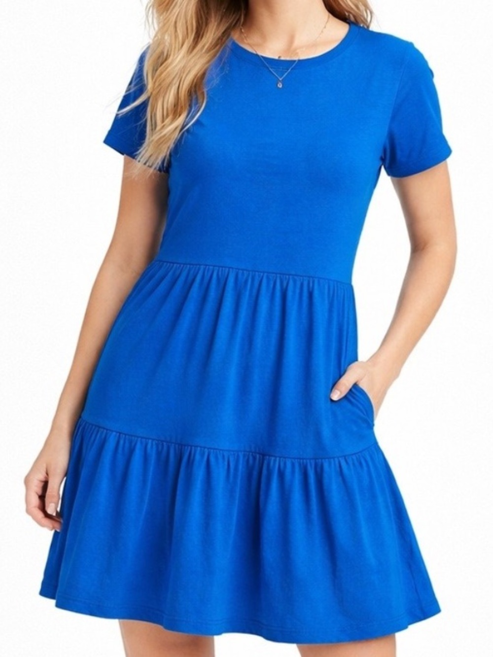 GAP Women’s Royal Blue Tiered Short Sleeved Dress (100% Cotton)